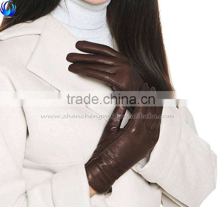 2016 fashion ladies cashmere lined sheepskin leather smart touch gloves