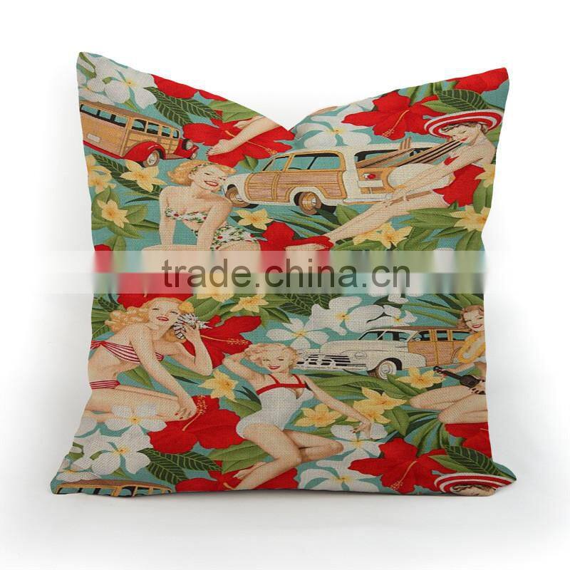 "Modern Lady" Style printed Weave Pillow Cover For Cafe/Bar Decorative