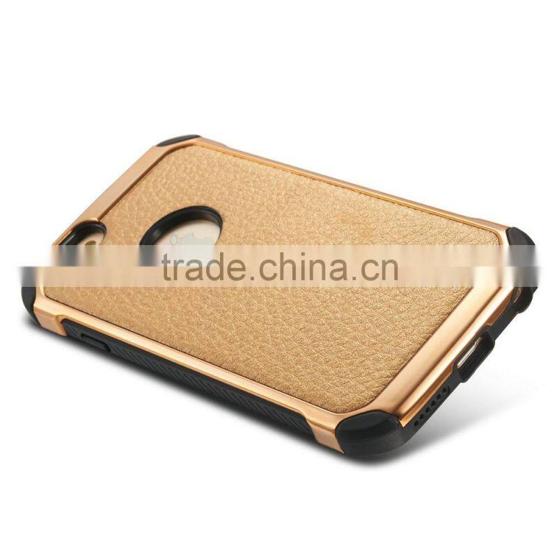 Lichi Texture Hybird TPU+PC Armor Case for iPhone 6 6s 6 Plus 6s Plus Samsung s7 s7edge 2 in 1 Electroplating Cases