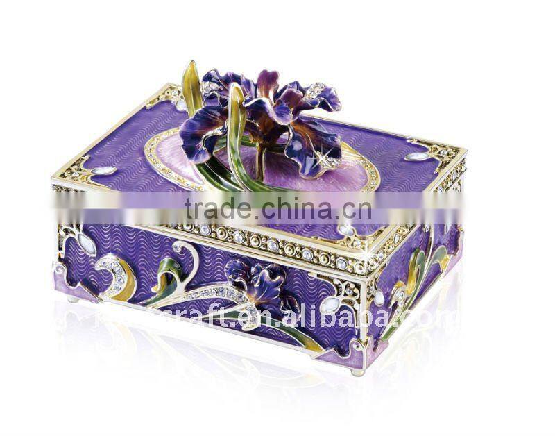 antique craft design pewter enamel color jewel box metal jewellery box wedding gift