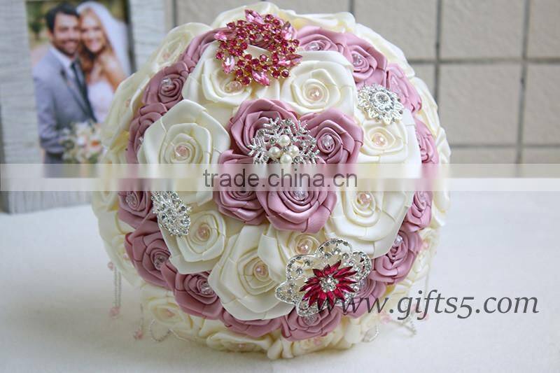 Elegant Bridal Bouquet Wedding Bouquet made by Satin Roses Brooches Handmade Vintage Inspired Alternative