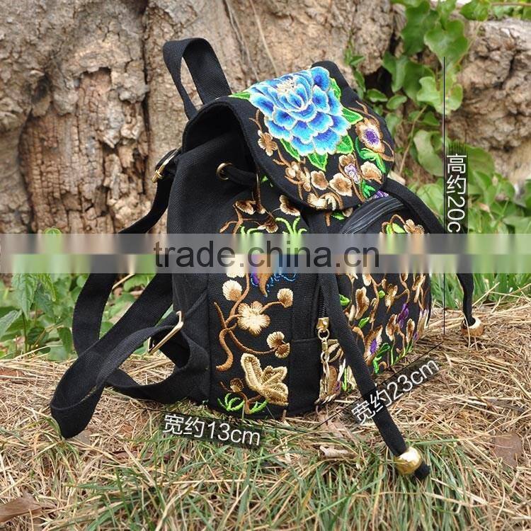 New design embroidery backpack National wind backpack Wholesales Embroidery Canvas Shoulder Bag Backpack for kids