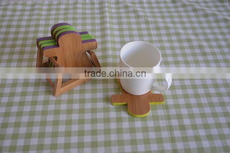 Hand-in-hand Bamboo Coaster set with colorful end