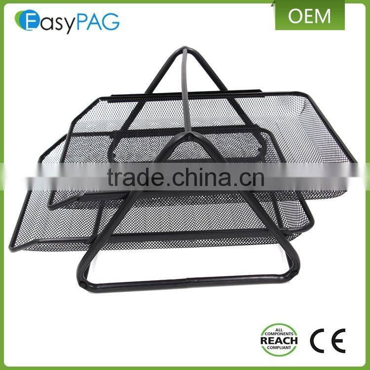 Triangle support 2 tier black metal mesh desk office file magazine rack