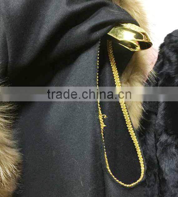 luxury design lady's Cashmere and raccoon fur trim cape