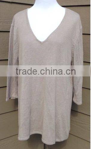 15JWB0133 woman 100%bamboo fiber long length V neck pullover sweater