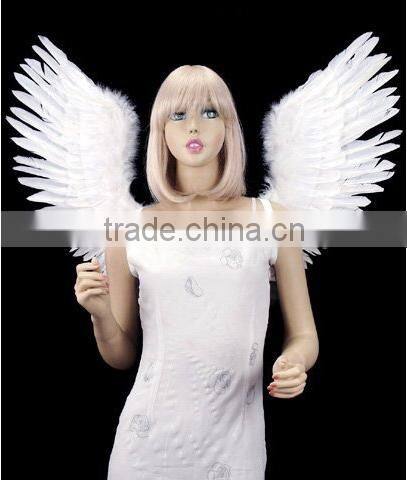 White Open Swing V Shape Costume Feather Angel Wings Adult