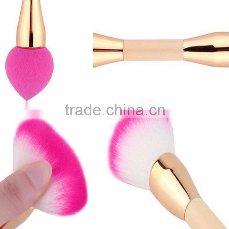 Double-end for powder brush single makeup sponge brush