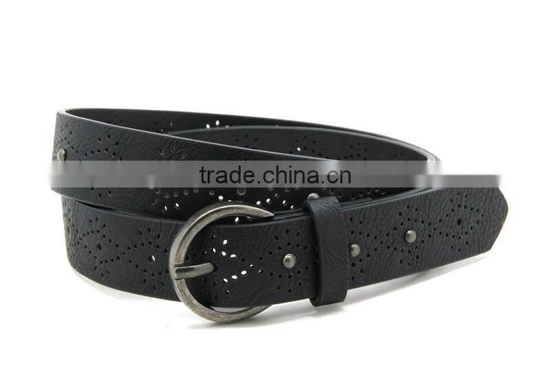 2017 innovative western style in black matter pu/genuine leather belt