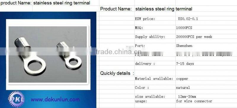 customize stainless steel wire connector ring terminal