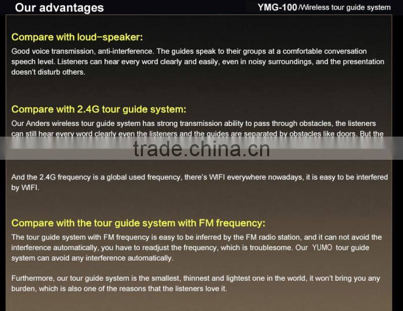 YMG-100 The smallest lightest thinnest 80M 15 hours Wireless Tour Guide System