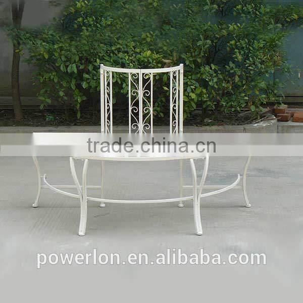 Antique White Half Round Tree Seat Bench Wrought Iron Metal