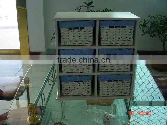 Large natural wooden cabinet wicker furniture with handle