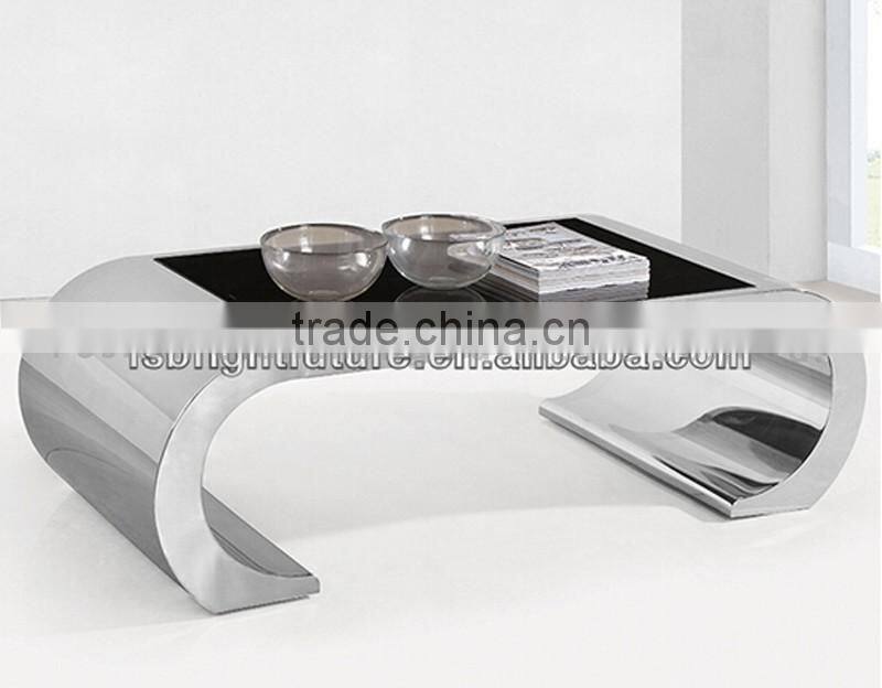 unique stainless steel frame black tempered glass coffee table