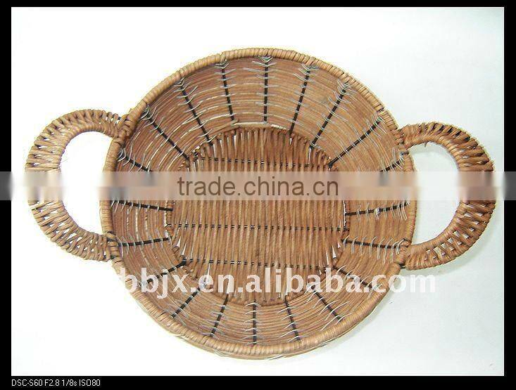 Round woven iron frame storage baskets made of paper rope