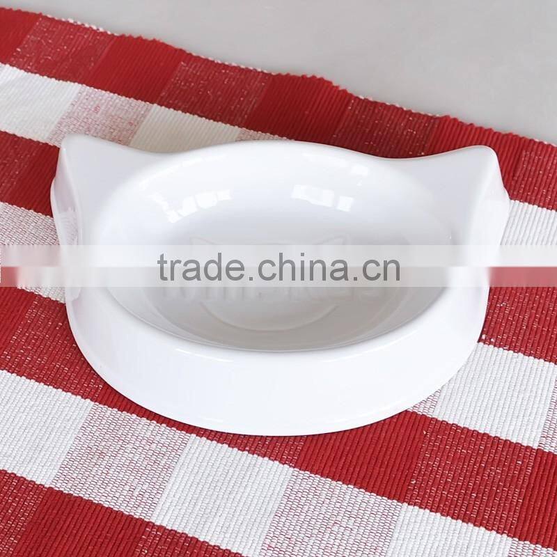 Cat Shaped Ceramic Pet Dish,White Color Stoneware Pet Dish