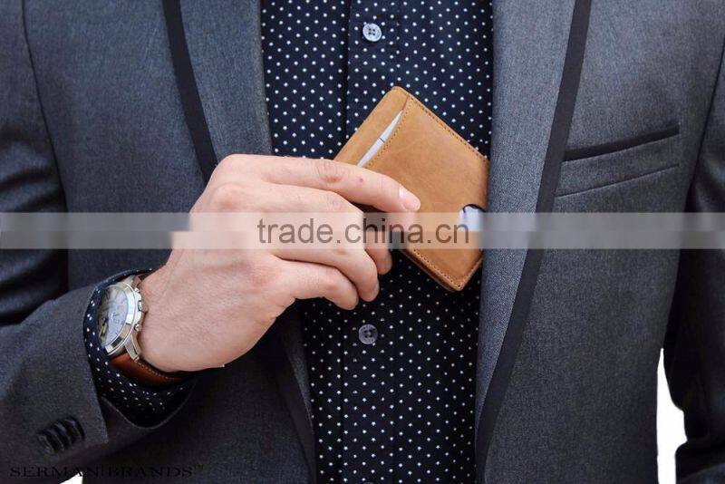 RFID Blocking Bifold Slim Genuine Leather Thin Minimalist Front Pocket Wallets for Men Money Clip - Made From Full Grain Leather