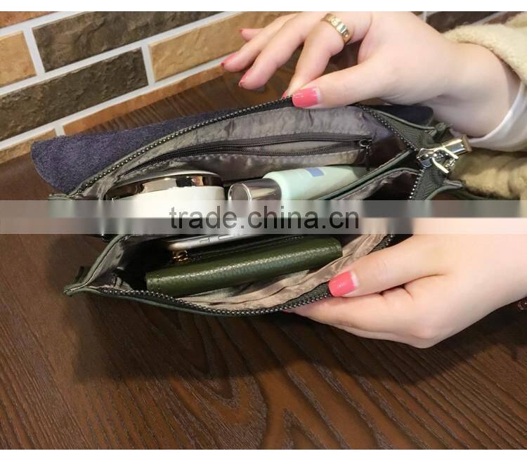 Genuine Leather Evening Clutch Zipper Cosmetic Pouch Shoulder Bag for Women
