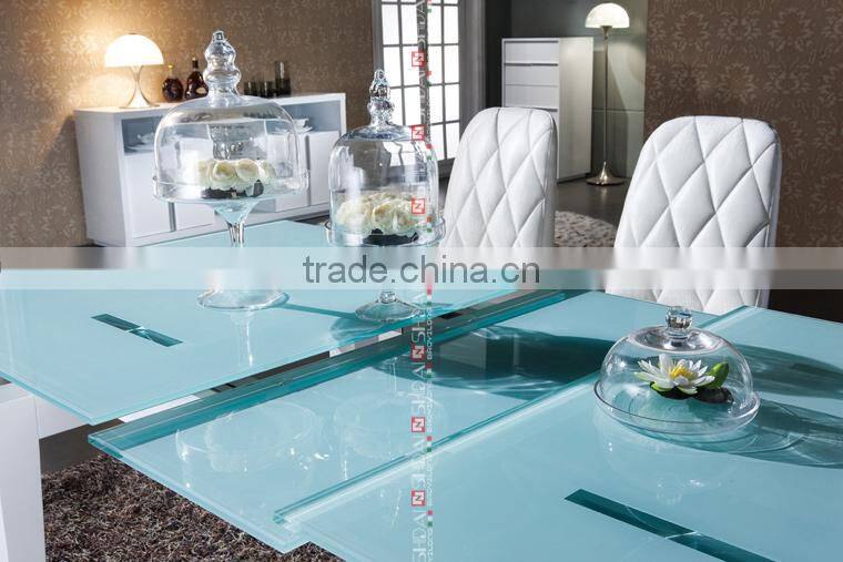 Contemporary White Frosted Glass Extendable Dining Room Set A-32