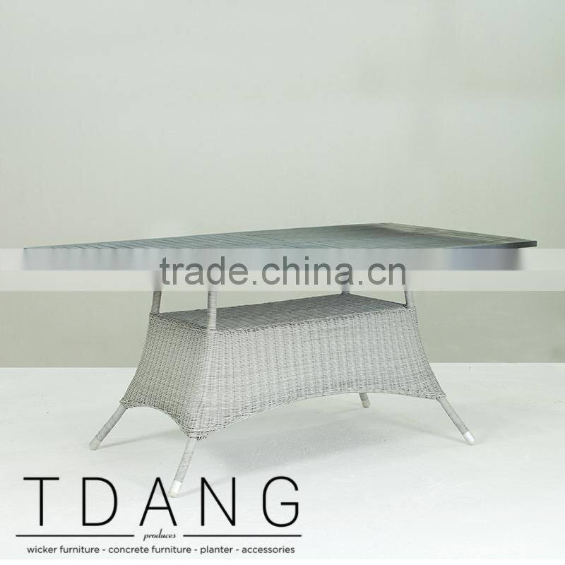 Pasadena Outdoor Grey Wicker Dining Table with Wooden Top
