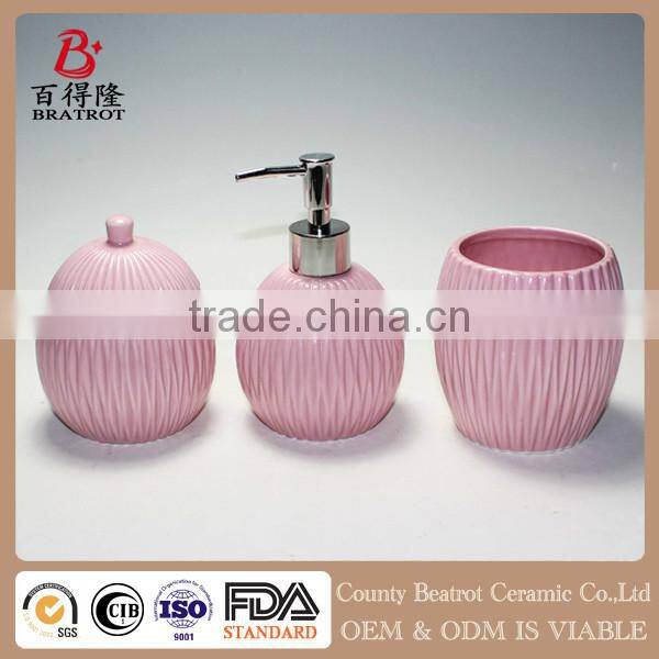 3 PCS Pink Ceramic Bathroom Accessory Set