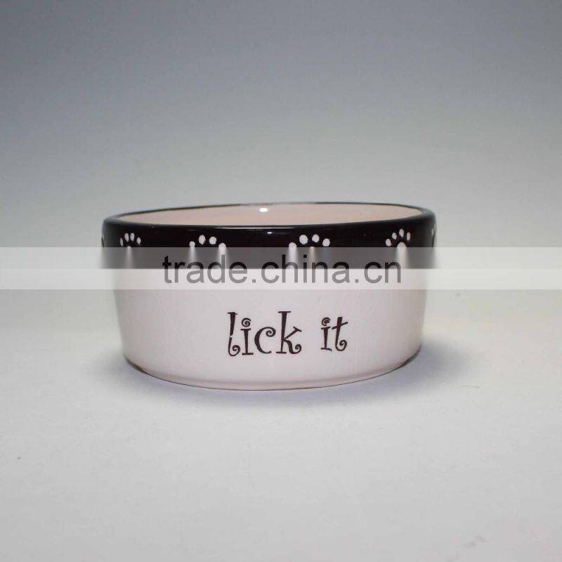 Ceramic Stripe & Paw Pet Bowl with handpainting