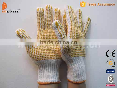 DDSAFETY Bleach Cotton Safety Working Gloves With Orange PVC Dot
