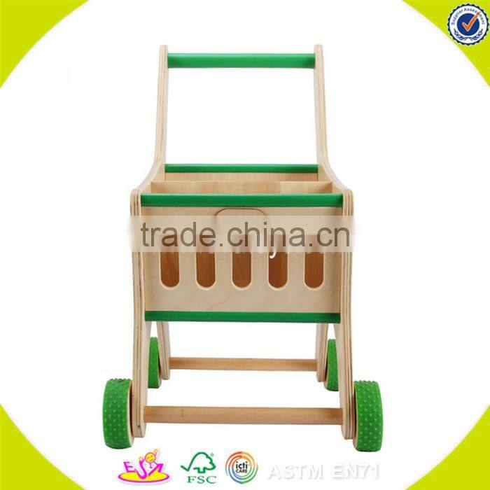 Wholesale supermarket child size wooden toy kids shopping cart W16E068-S