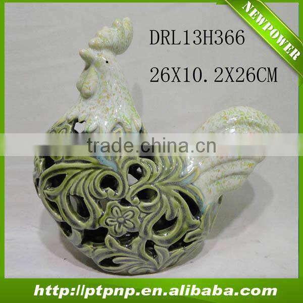 Factory cute cock design ceramic lantern for home and garden