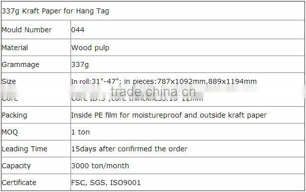 337g Kraft Paper for Hang Tag