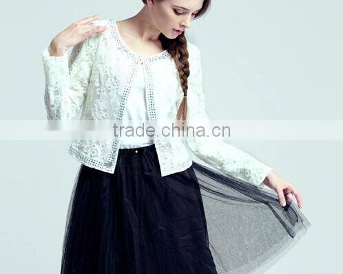 latest ladies quality coat white sheer wholesale factory organza coat