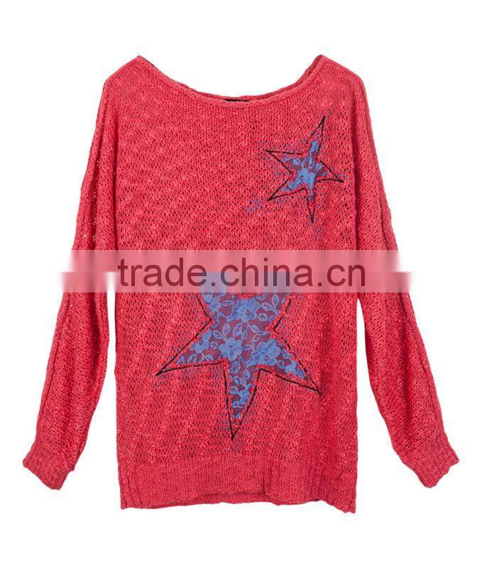 OEM ladies fashion O-neck see-through sexy pullover sweater