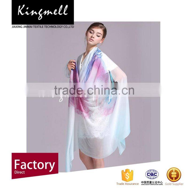 Custom design digital print fashion silk scarf with crepe textile fabric