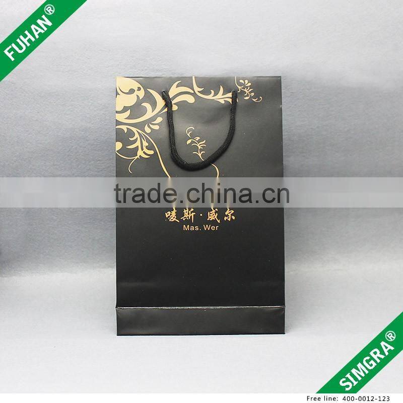 Factory Make Full Black Paper Shopping Bag With Gold logo.