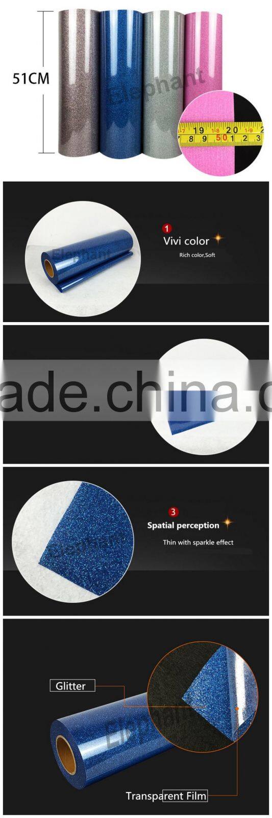 Easy weeding glitter iron-on heat transfer vinyl sheets for fabric