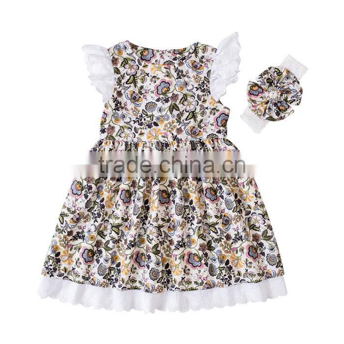 wholesale fashion baby girls vintage floral dress boutique kids flower cotton ruffle summer dresses frocks designs