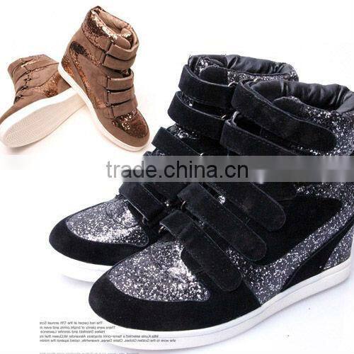 2ssd0530 hidden wedge heel glitter suede sneakers velcro top quality comfortable