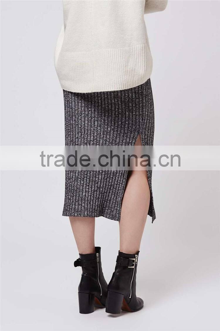 2016 High Waist Korea Style Maxi Skirts Grey Ribbed Bodycon Skirts Salt And Pepper Tube Skirts