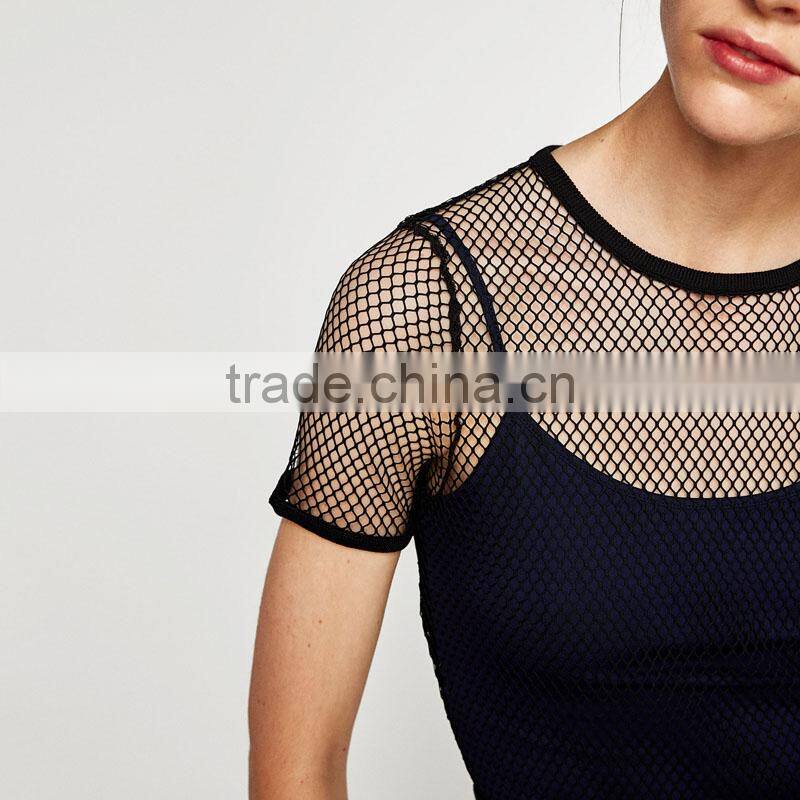 Wholesale Women Custom Top Casual Woman Mesh Short Sleeve knitted T-Shirt China Supplier
