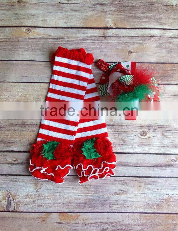 Baby Ruffle Flower Legging Warmers Christmas Stripe Baby Kids Leg Warmer