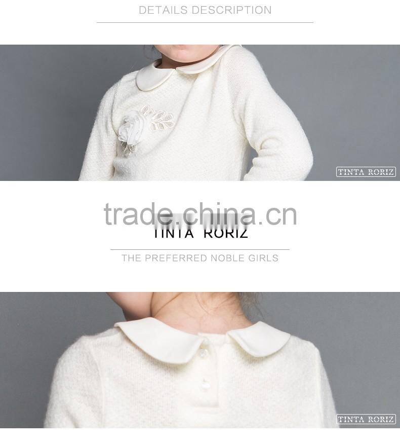 Kid Girls Wear Knnitted Lapel T Shirt With Flower Decoration Girls Long Sleeve t Shirt