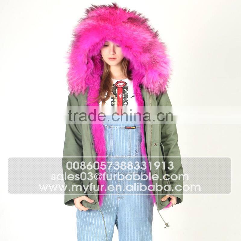 Myfur Long Parka Luxury Real Thick Fox Body Fur Trimmed Hood Popular Parka