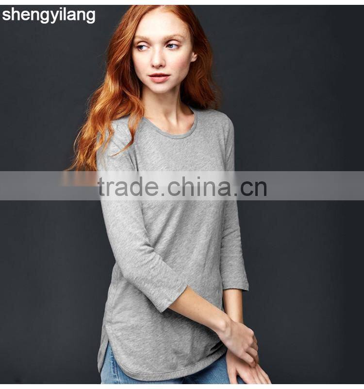 Spring new arrival wild solid color seven sleeve t-shirt custom high quality bamboo clothing in guangzhou