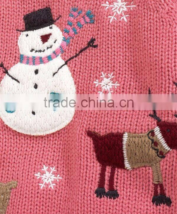 Pink Snowman Embroidery Children Baby Sweater Designs For Girl