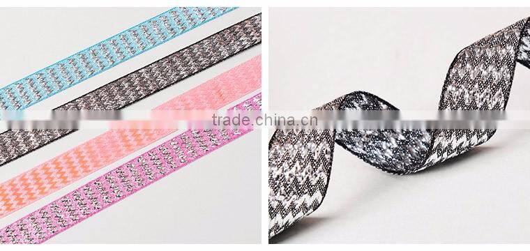 5/8 inch Satin Ribbon Silver Chevron Design Satin Ribbon