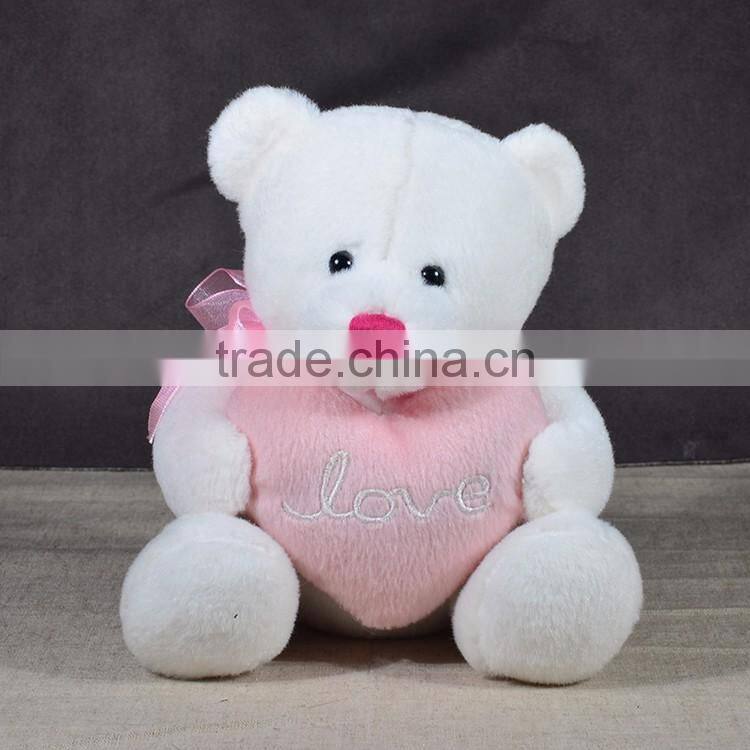 Custom good quality Valentine's day bear plush white teddy bear with red heart toy
