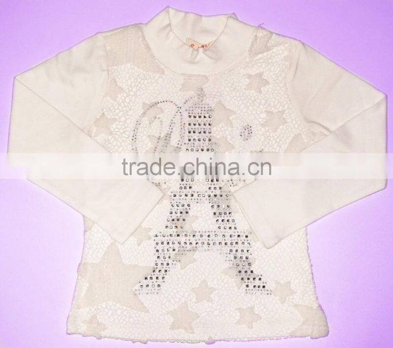 Breathable Lace Star Embroider Turtleneck Long Sleeve Kids Shirt