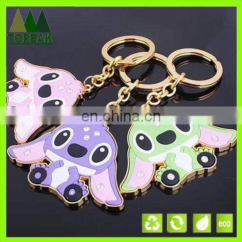 Promation cute cartons rubber gift metal keychain key ringsr key chains
