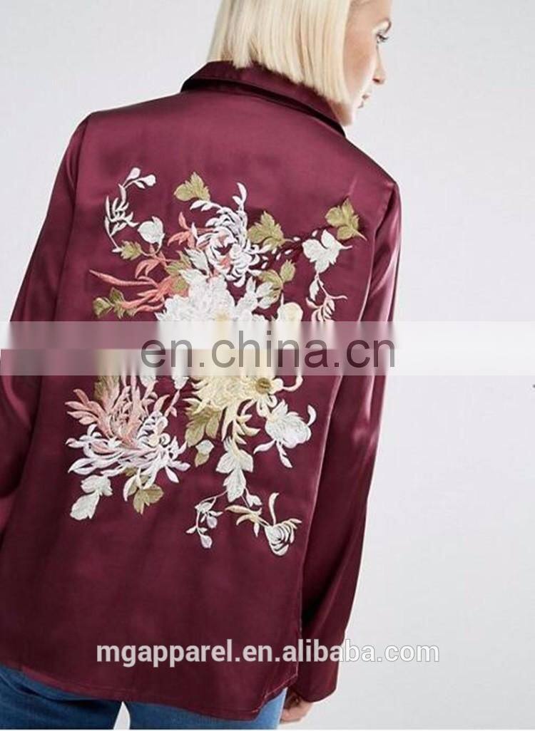 New fashion blouse women Floral Embroidered satin women blouse