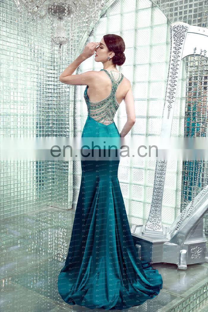 2017 Elegant Crystal Beaded Shealth Mermaid Emerald Green Evening gown
